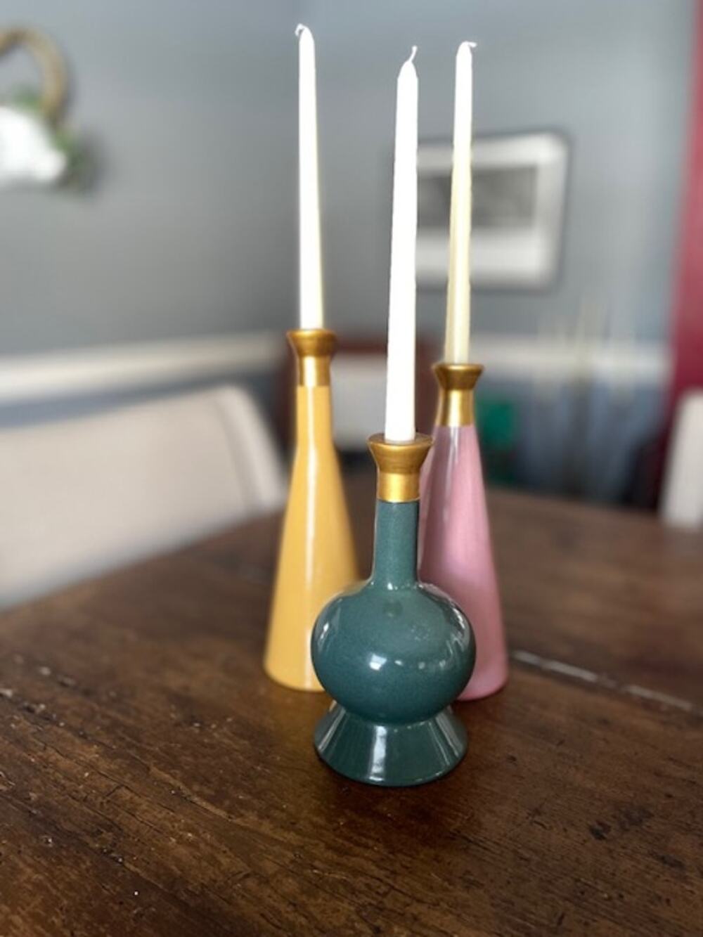 Modern Ceramic Candle Holder Set of 3 Colorful Sculptural Decor Artful Eclectic